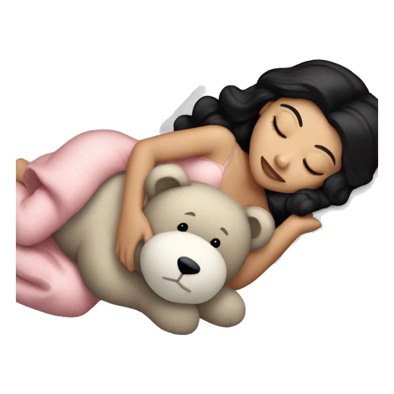 sleeping beauty dark black haired white girl with a silk pillow and a teddy bear sticker