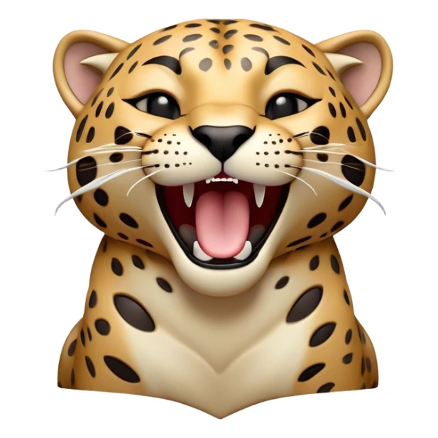 Cinematic Cute Yawning Jaguar Portrait Emoji, Head tilted slightly with a dramatic, wide-open yawn, showcasing a lithe, graceful build with distinctive rosette patterns and sleepy, half-closed eyes, Simplified yet irresistibly adorable features, highly detailed, glowing with a soft, cozy wild glow, high shine, relaxed yet expressive, stylized with a dash of whimsical feline charm, soft glowing outline, capturing the essence of a drowsy yet affectionate guardian that appears ready to stretch out for a nap! sticker