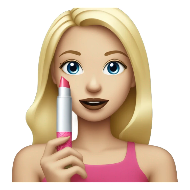 blue-eyed blonde girl holding lipstick sticker