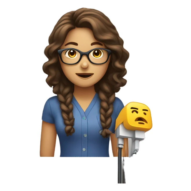 female, brown hair with glasses, is unplugging an extension cord. sticker