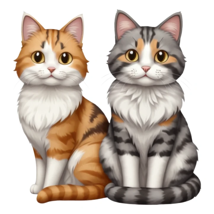 a realistic looking very fluffy grey and white cat sitting next to another cat sticker