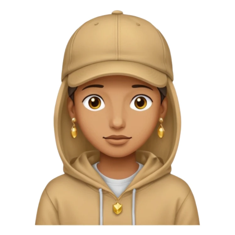{
  "type": "human",
  "look": "tan hoodie, cap, gold jewelry, neutral face"
} sticker