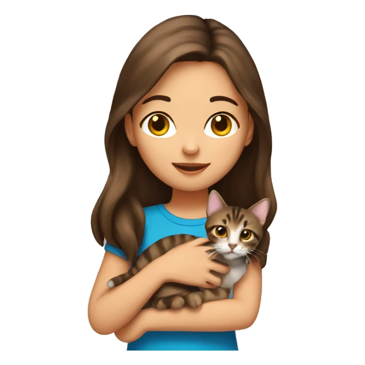 Brunette girl holding brown tabby kitten sticker