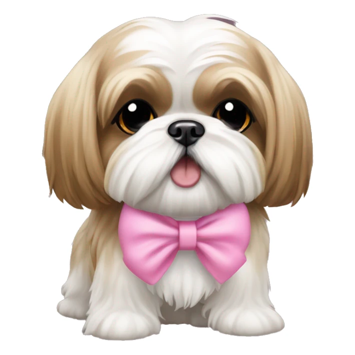 Tan and white shih tzu girl dog with pink bow sticker