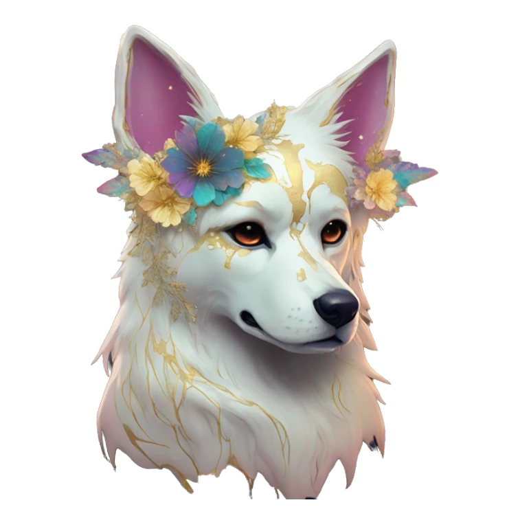 iridescent kintsugi fluffy zombie dog fox head zombie skull skeleton gold mechanical nebula galaxy stars colorful flowers fairy lights vintage zombie sticker