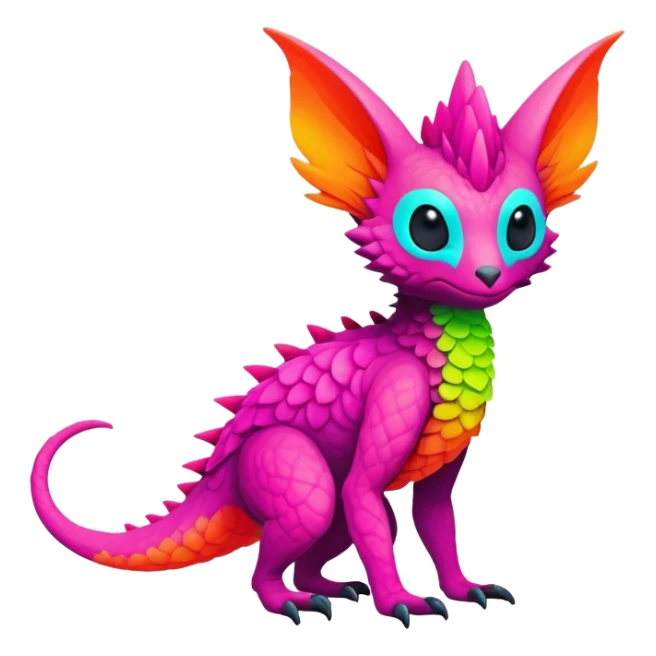 lush vibrant-colored colorful neon-colored Fakémon-Trico-creature (full body) sticker