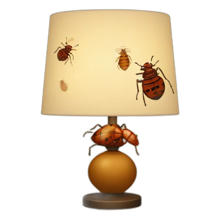Design a bedside lamp with a lampshade adorned with bedbug decorations sticker
