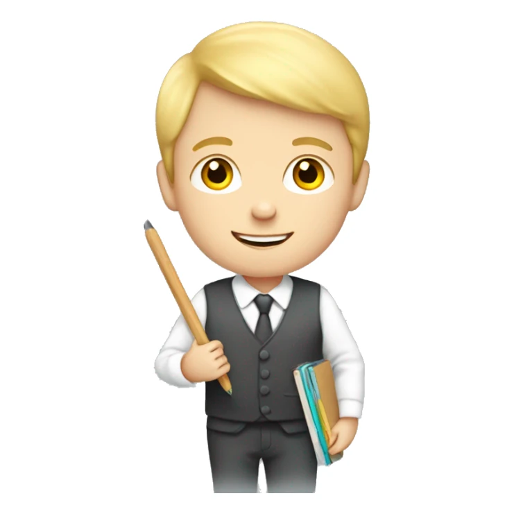 white schoolboy with palette, draws sticker