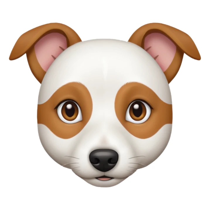 a fully white jack russell the size of a kelpie with a half white face sticker