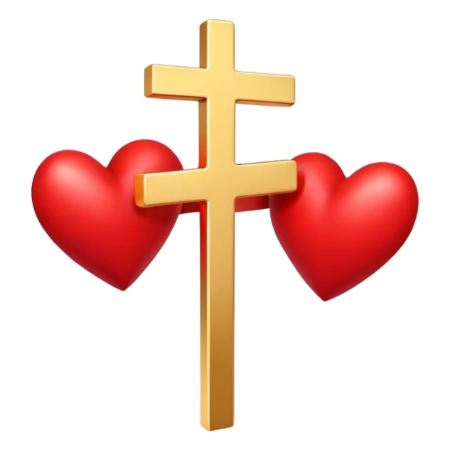 Two red  hearts connected by one simple gold cross  sticker