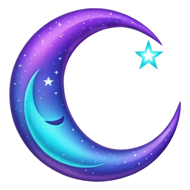 glitter purple and cian crescent moon sticker