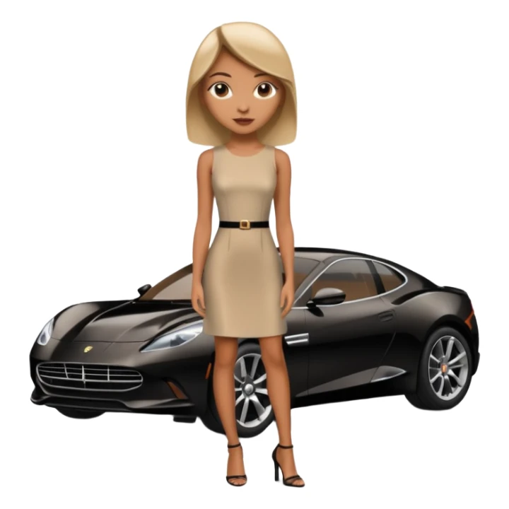 A fast, expensive black car with a young woman beside it sticker