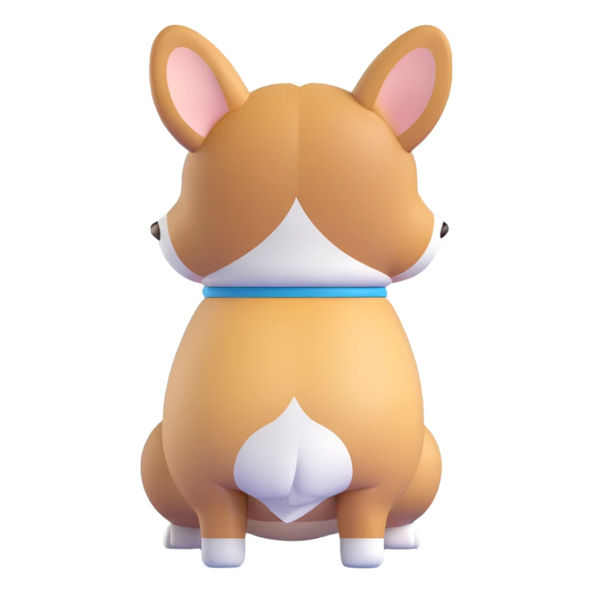 Make the back side of the corgi dog 20% more realistic while keeping the 3D emoji style, no background. sticker