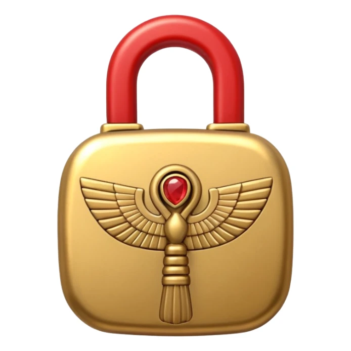 ancient Egyptian lock object icon, golden metal lock, ankh symbol, scarab engraving, red gemstone detail, 3D cartoon, mobile game icon style, centered, clean background, soft shadow, no text, no watermark
 sticker
