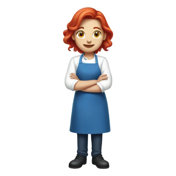 A girl chef with red hair blue clothe and white face..  sticker