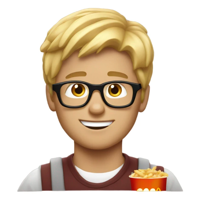 blond young guy with glasses eating mc Donald’s sticker