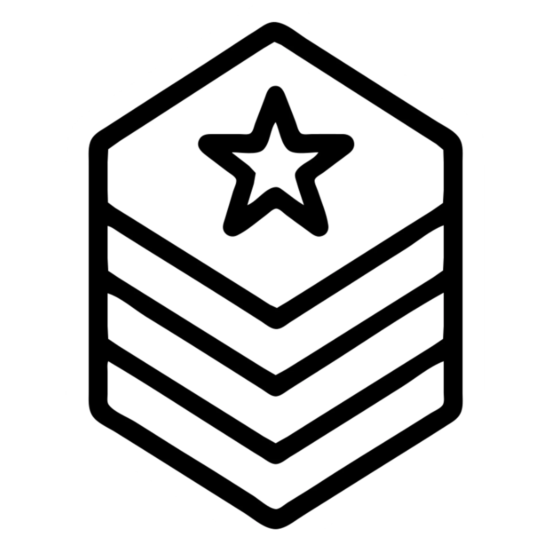 army rank icon, outlined style, black and white, classic military badge look sticker