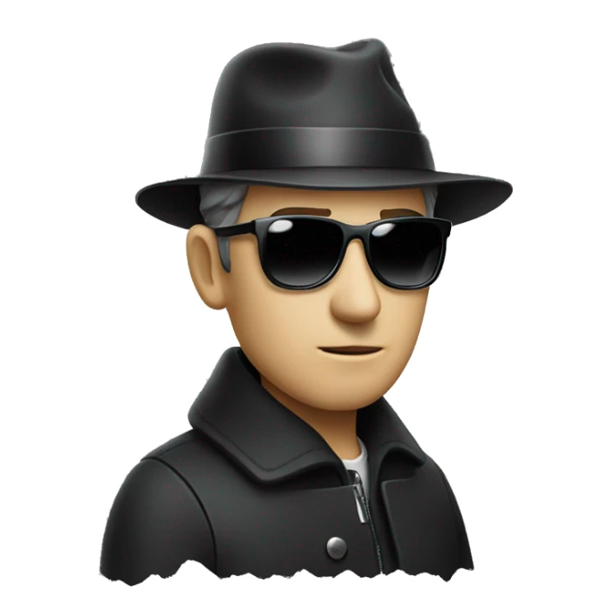 suspicious man with black hat and a coat sunglasses  sticker