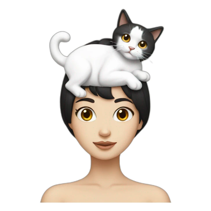 Black hair white girl with white cat on head sticker