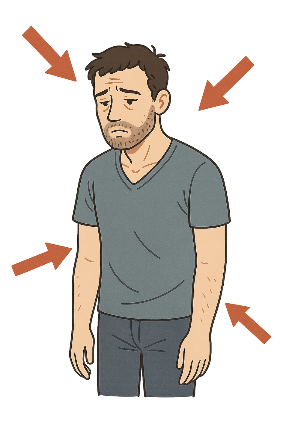 uomo con testosterone basso con freccie rosse ad indicare sticker