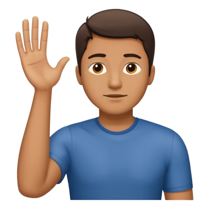 The man extends his arm forward, indicating that he refuses, as he say no sticker