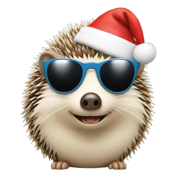 Hedgehog wearing sunglasses and Santa hat sticker