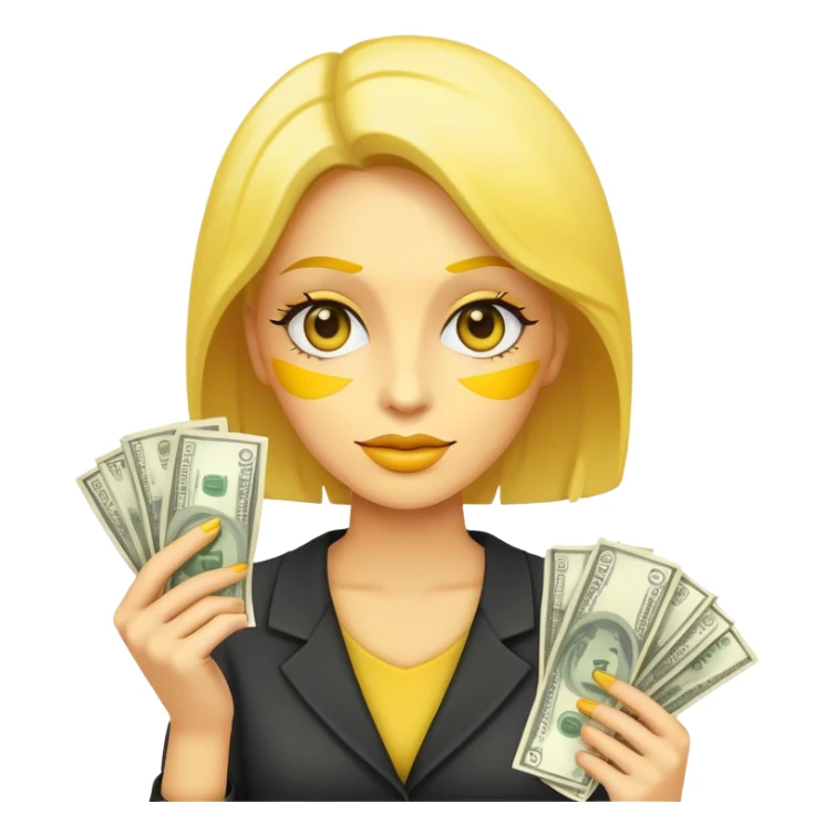 yellow skin woman holding money bills sticker