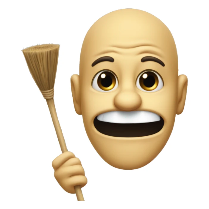 pinching nose with one hand a broom in other hand stinky sticker