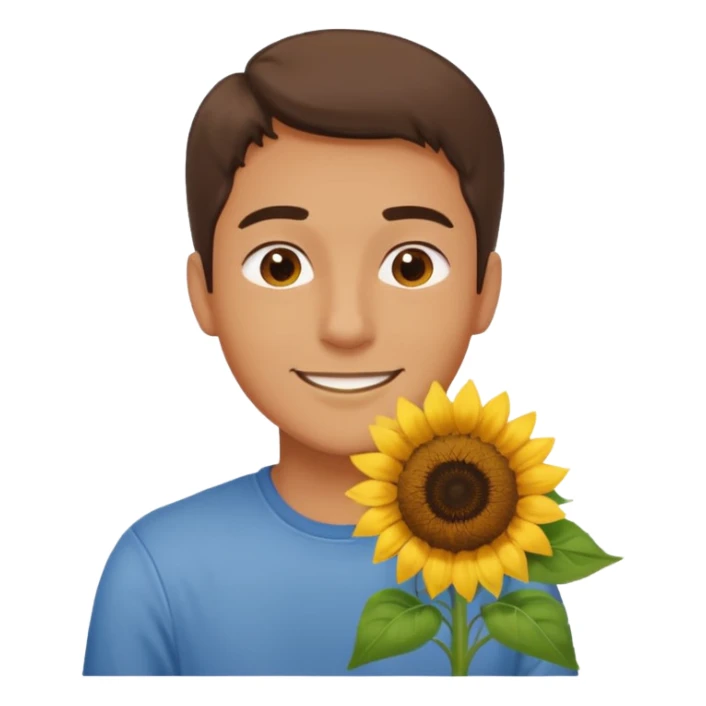 Man smelling sunflower with gentle smile, half body sticker