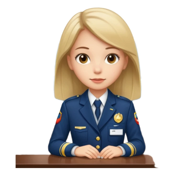 Reception Young girl, straight hair, wearing uniform jacket with hotel name badge, tasteful scarf, stand behind the desk

 sticker