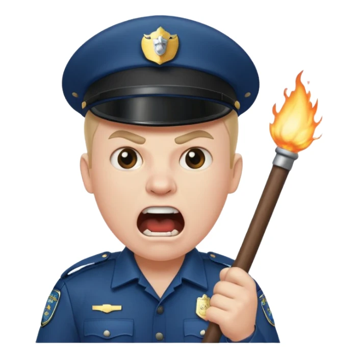 An angry British policeman with a baton in his hands shouts sticker