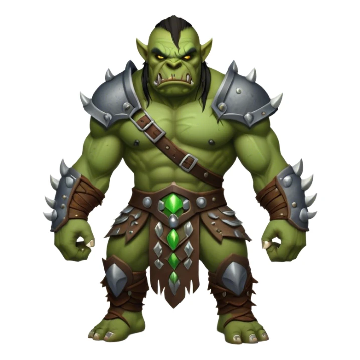 Cinematic Realistic WoW Orc Warrior Portrait, captured in a dynamic, battle-ready stance, muscles bulging beneath intricately detailed tribal armor accented with dark leather and iron. His fierce, determined eyes and battle-scarred green skin are rendered with dramatic natural lighting and high shine, exuding raw, relentless fury in a fierce combat pose. sticker