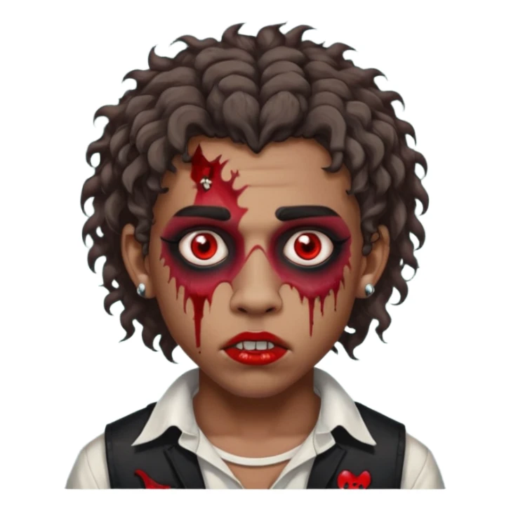 ⁹sou um garoto pardo, tenho cabelo cacheado tipo mullet e um piercing dos dois lados da boca. quero ser um zombi sticker