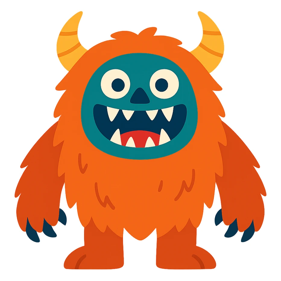 a big hairy monster with horns and sharp teeth, vibrant toon style, suitable for the animal and nature section of emojis sticker