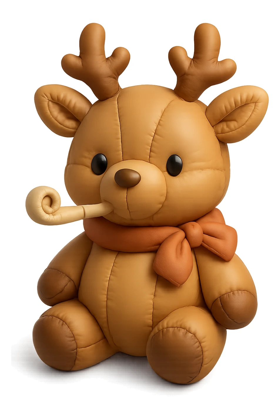 deer with a ribbon scarf holding a party horn sticker