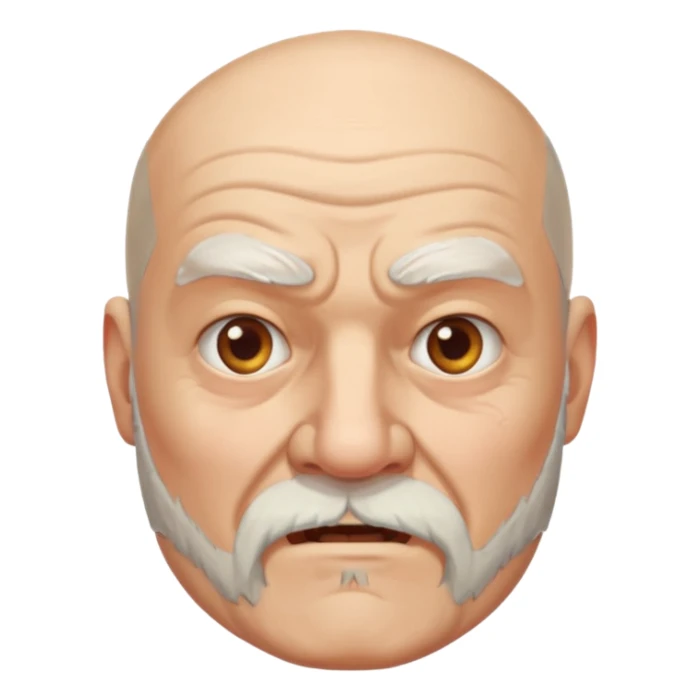 a portrait of aggressive elderly man, bald head, beard sticker