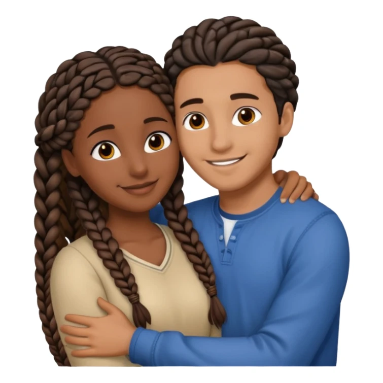 dark skin, black girl with black and brown braids, hugging her middle eastern boyfriend with brown hair and medium to light skin sticker