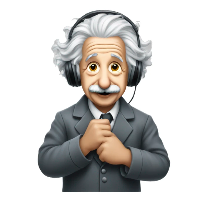 happy albert einstein holding headphone in one hand of his hands sticker