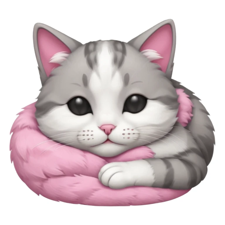grey and white small cat with its eyes closed lying down with its paw holding up his head sticker