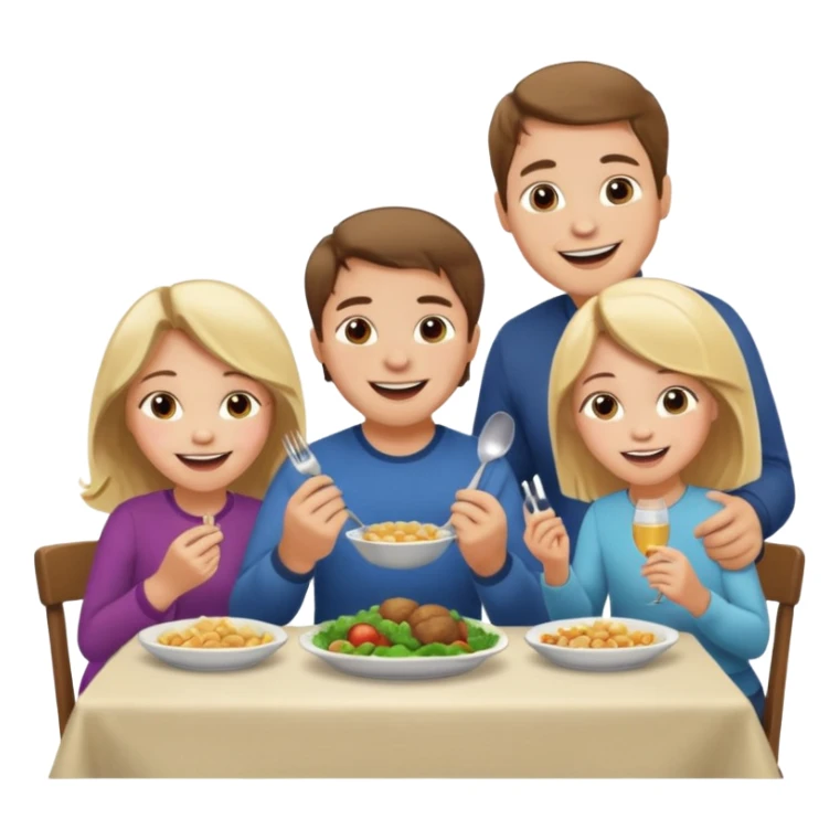 Family eating dinner and laughing together. Husband, wife, boy and girl (4 years old each) sticker