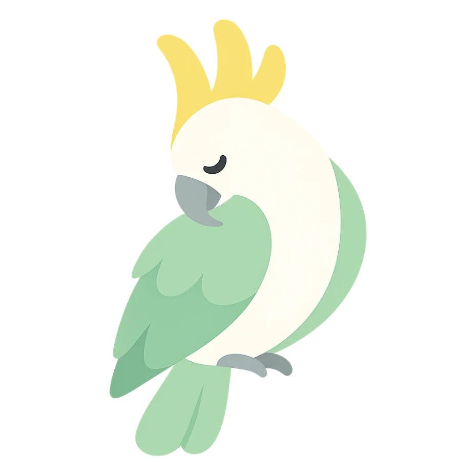 cockatoo preening feathers, color icon style sticker