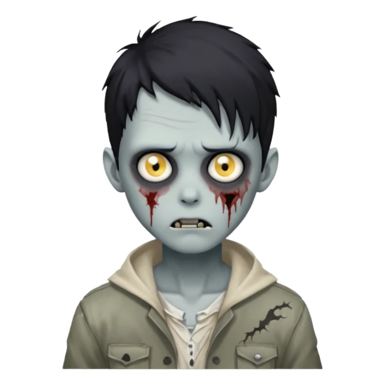 Faça um menino zombie, com cabelos preto igual de anime, com olhos cinza sticker