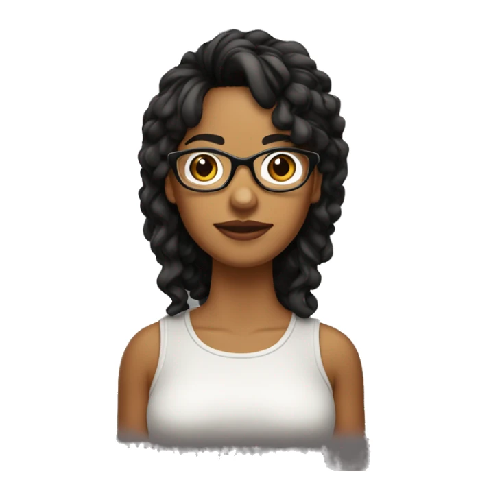 Chica rizada con el cabello castaño, corto corto y lentes negros sticker
