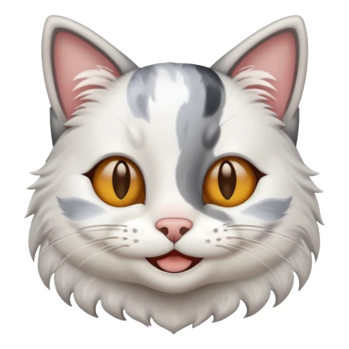 A cat grey patches and white fur smiling sticker