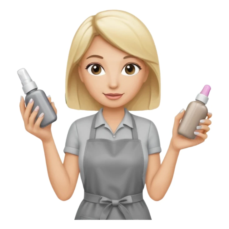 female nail master with small gel polish in hand in grey apron  sticker