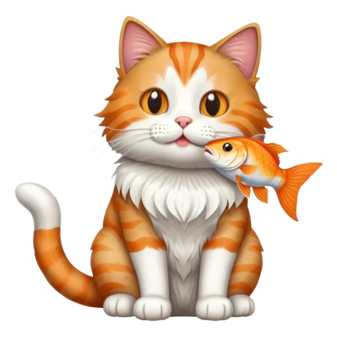 cat full body sitting with a fish in its mouth sticker