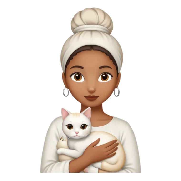 Brown girl with a slik bun warning a class holding a white cat sticker