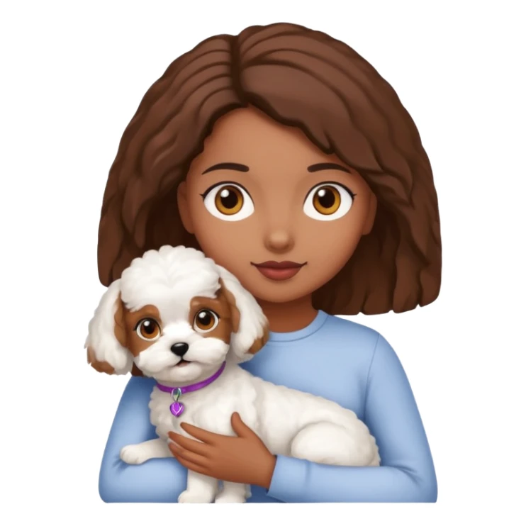 Chica morena ojos marrones con un bichón maltés en los brazos sticker