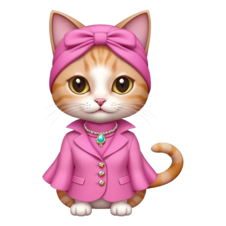 a cat dressed like Barbie, glamorous pink outfit, stylish accessories sticker
