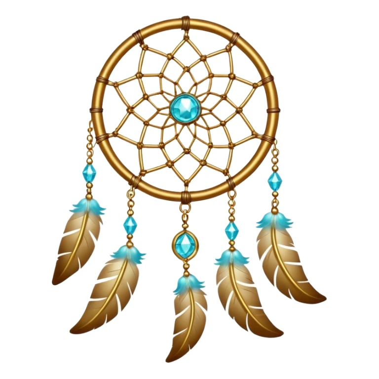 Star-shaped golden bright divine shimmering shiny sparkly glittery glowing glossy dreamcatcher with cyan beads sticker